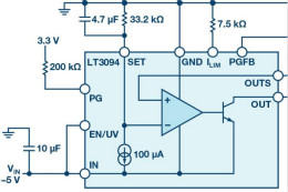 負(fù)線性穩(wěn)壓器在1MHz下具有0.8μV RMS噪聲和74dB電源抑制比