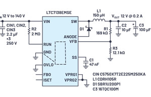 5V至140V寬輸入產(chǎn)生12V、200mA偏置電源