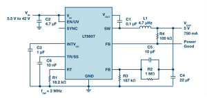 具2.5 μA靜態(tài)電流和超低EMI的42 V單片式同步降壓型穩(wěn)壓器