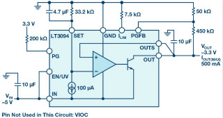 负线性稳�压器在1MHz下具有0.8μV RMS噪声和74dB电源抑制比
