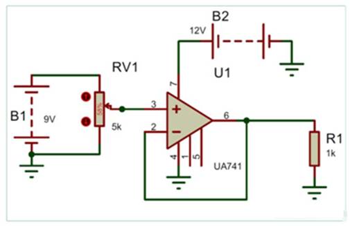 如何使用運算放大器LM741構建一個電壓跟隨器