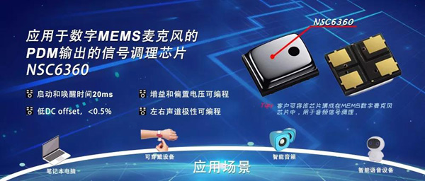 纳芯微推出应用于数字MEMS麦克风PDM输出的信号调理芯片NSC6360