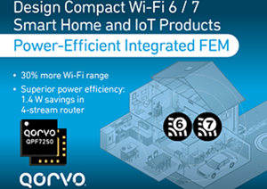 Qorvo為智能家居和物聯網應用提供大范圍、高效率的 Wi-Fi FEM