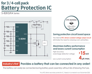 ABLIC推出S-82K3/K4系列3至4串电池保护IC