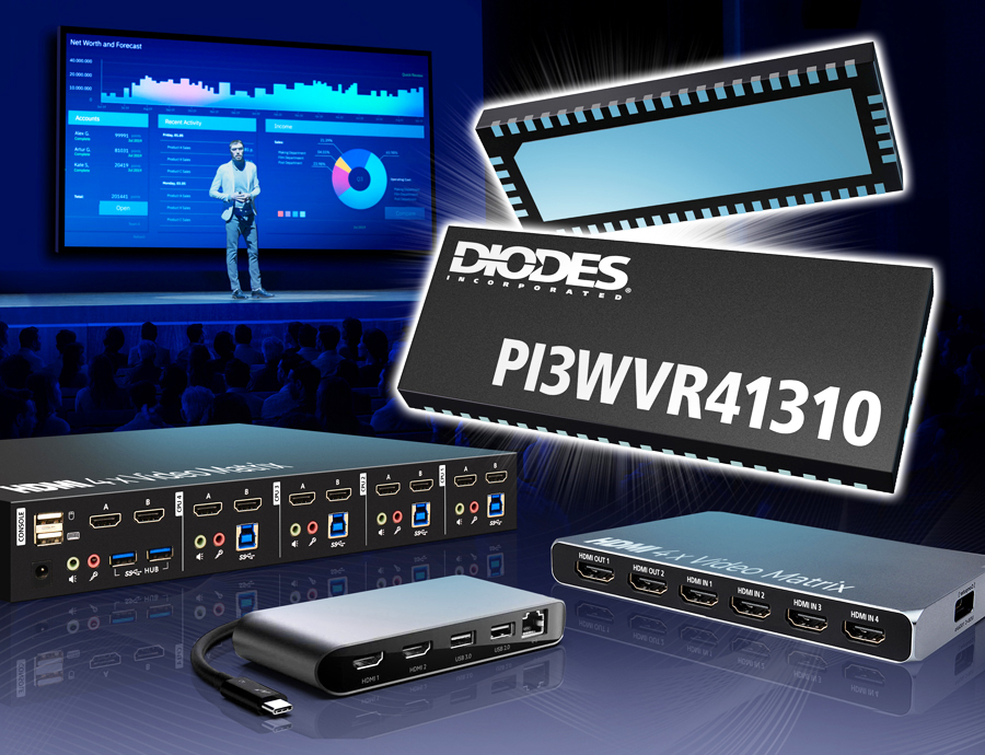 Diodes 推出 13.5Gbps 高速视频开关 PI3WVR41310