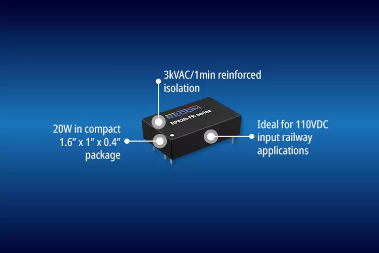 RECOM 推出針對軌道應(yīng)用20W 微型 DC/DC 轉(zhuǎn)換器